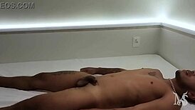 Detailed gay massage session with amateur bisexual guys in a private room