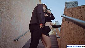 Huge tits brunette Stella Cox deepthroats in garage