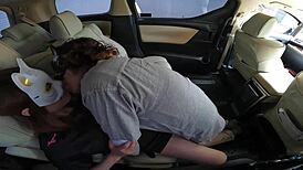 Wife gets car sex after volleyball, creampied on uniform