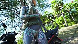 naughty tattooed goth teen squirts during outdoor anal play. alternative punk model fingers solo.