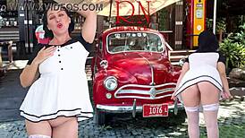 wow, double regina noir strips in short dress showing pussy and ass!