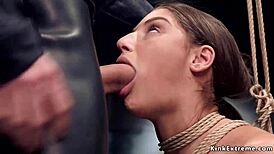 gagged teen slave taking rough anal in wild threesome action