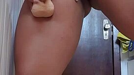 wife plays in the bathroom before work