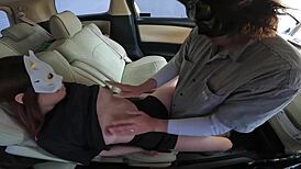 Wife gets car sex after volleyball, creampied on uniform