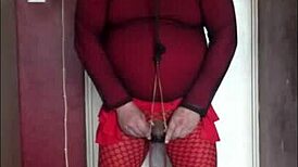 sissy crossdresser swallows piss in bisexual homemade scene, not caring about shy virgin lovers