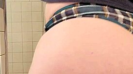 Amateur Woman Shows Off Big Ass in Thong and Panties in Bathroom.
