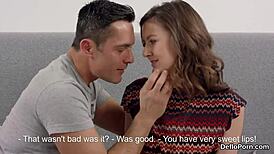 Kissable kitten reveals her pink twat and loses virginity in a tender moment.