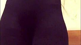 Brunette strips and shows her wet pussy.