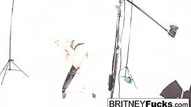 sexy blonde pornstar masturbates during photoshoot