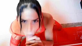 Sexy teen 18+ shemale with big dick sucks and fucks white cock hard