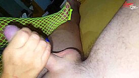 Does the stepmother in yellow mesh stockings enjoy fingering?