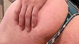 Amateur Woman Shows Off Big Ass in Thong and Panties in Bathroom.