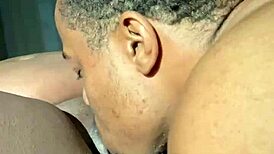 Licking that sweet ebony pussy in a steamy homemade session