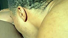 Licking that sweet ebony pussy in a steamy homemade session