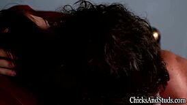 Lingerie stunner gives blowjob then rides hunk hard