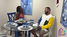 Steamy black stepmom gets wild with stepson during yoga