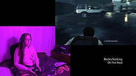 Naked Brunette Plays Evil Within 2, Showing Big Ass and Tits