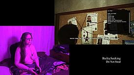 Naked Brunette Plays Evil Within 2, Showing Big Ass and Tits