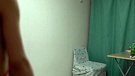 Japanese slender girl shows off downblouse and stunning chest.