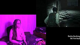 Naked Brunette Plays Evil Within 2, Showing Big Ass and Tits