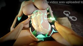 ¡Oh Dios, Misionero de Pie con Chica Robot Sexy en Parodia Cyberpunk, Increíble!!