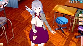 3D cartoon anime hentai with big tits blowjob and handjob