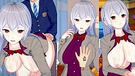 3D cartoon anime hentai with big tits blowjob and handjob