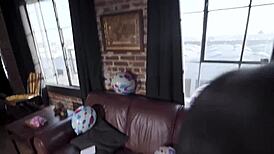 step daughter in bikini gives pov blowjob during haul