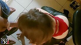 French Amateur Slut Delivers Deepthroat and Ass Fingering! Red Satin Bodysuit and Green Leather Pants Steal the Show!