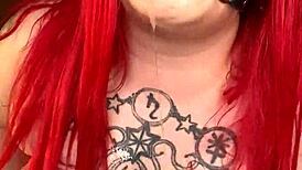 Alternative BBW bent over naked with ball gag tits play and spit 😋