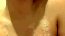 Ritafox washes her gorgeous tits and pussy