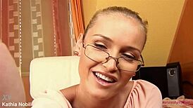 Very hot secretary provides handjob service