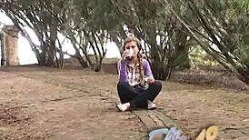 ellie 18 intensely fingers her pussy outdoors