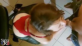 French Amateur Slut Delivers Deepthroat and Ass Fingering! Red Satin Bodysuit and Green Leather Pants Steal the Show!