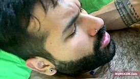 latino macho engages in bareback gay fucking with hairy arab