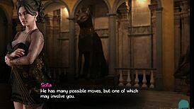 Busty milf Naomi from Treasure of Nadia 131 casually sucking big cock in game