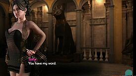 Busty milf Naomi from Treasure of Nadia 131 casually sucking big cock in game