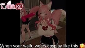 catgirl in anime cosplay outfit loves getting cumshot in her mouth during blowjob