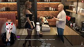 Kate v kostýmu služky se ohýbá pro venkovní upskirt