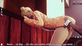 anime girl in the room explores hentai with cartoon characters