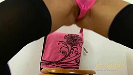 Auntjudys - busty blonde milf ms jessica, umm, gets off in pink lingerie, ya know, aj classics