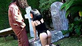 MILF gets rough facial and cumshot on grave stone for you