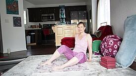 sexy cougar in tight yoga pants shows off huge cameltoe