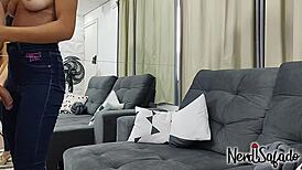 Intensely fucking the hairy brunette latina with small tits and narrow ass.