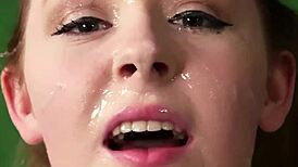 Foxy doll swallows cum load