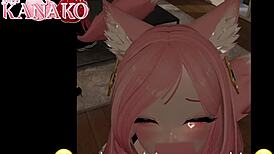 catgirl in anime cosplay outfit loves getting cumshot in her mouth during blowjob