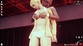 anime girl in the room explores hentai with cartoon characters