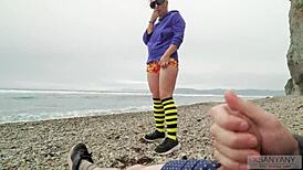 a wild stranger at the sea beach stroked the exhibitionist's huge cock - xsanyany