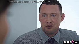 Employee Corners Boss and Fucks Transgender Wife in Doggy Style Over Desk