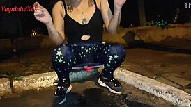 Wow! Vagninho and Holy Rubi, Hot Skinny Girl Pissing in Public Park!